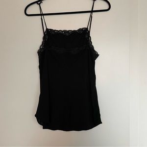 Wilfred / Aritzia black tank top with lace detailing. Size M